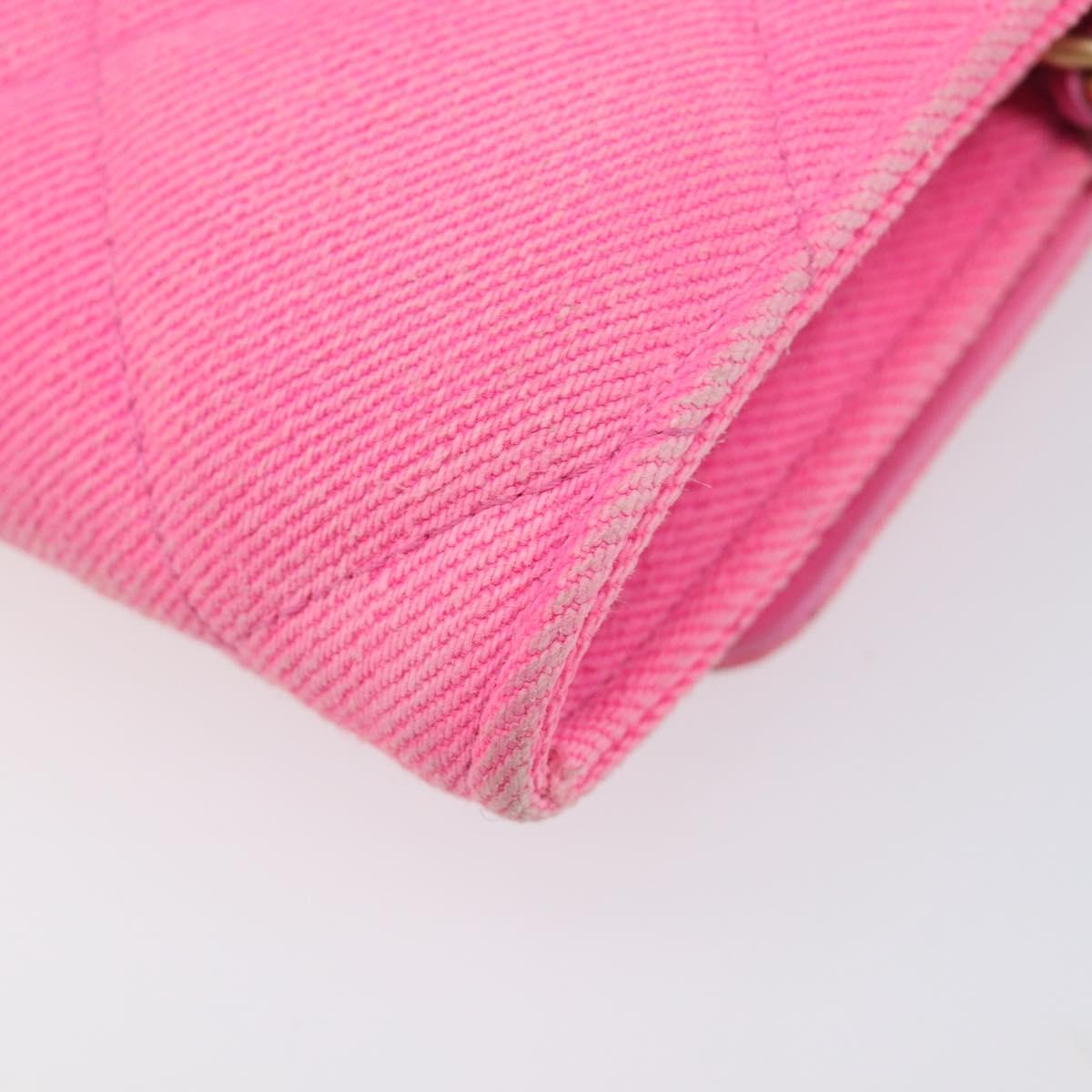 CHANEL Matelasse Chain Shoulder Wallet Canvas Pink Gold Tone CC Auth 203083M