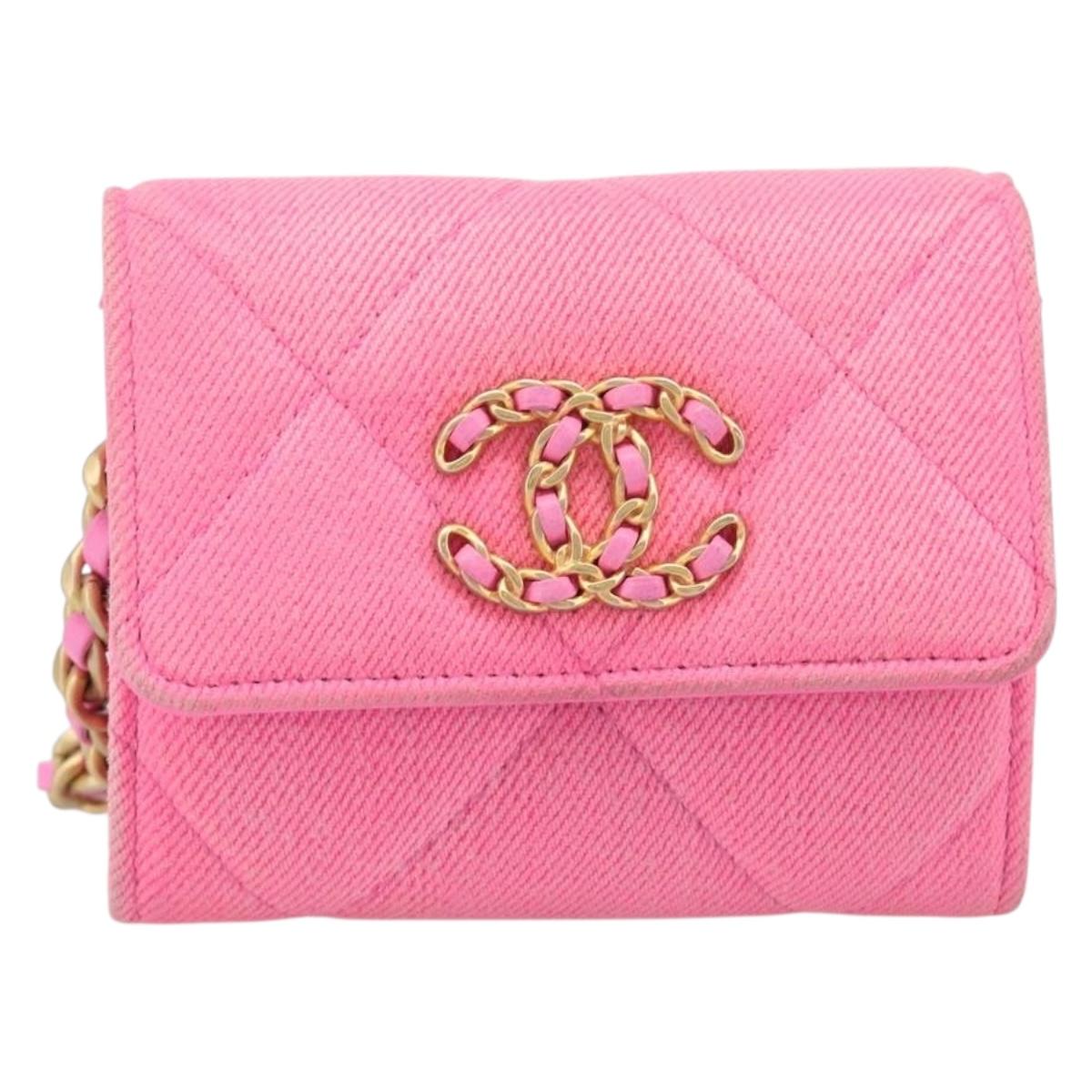 CHANEL Matelasse Chain Shoulder Wallet Canvas Pink Gold Tone CC Auth 203083M