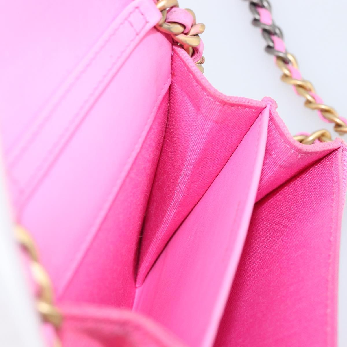 CHANEL Matelasse Chain Shoulder Wallet Canvas Pink Gold Tone CC Auth 203083M