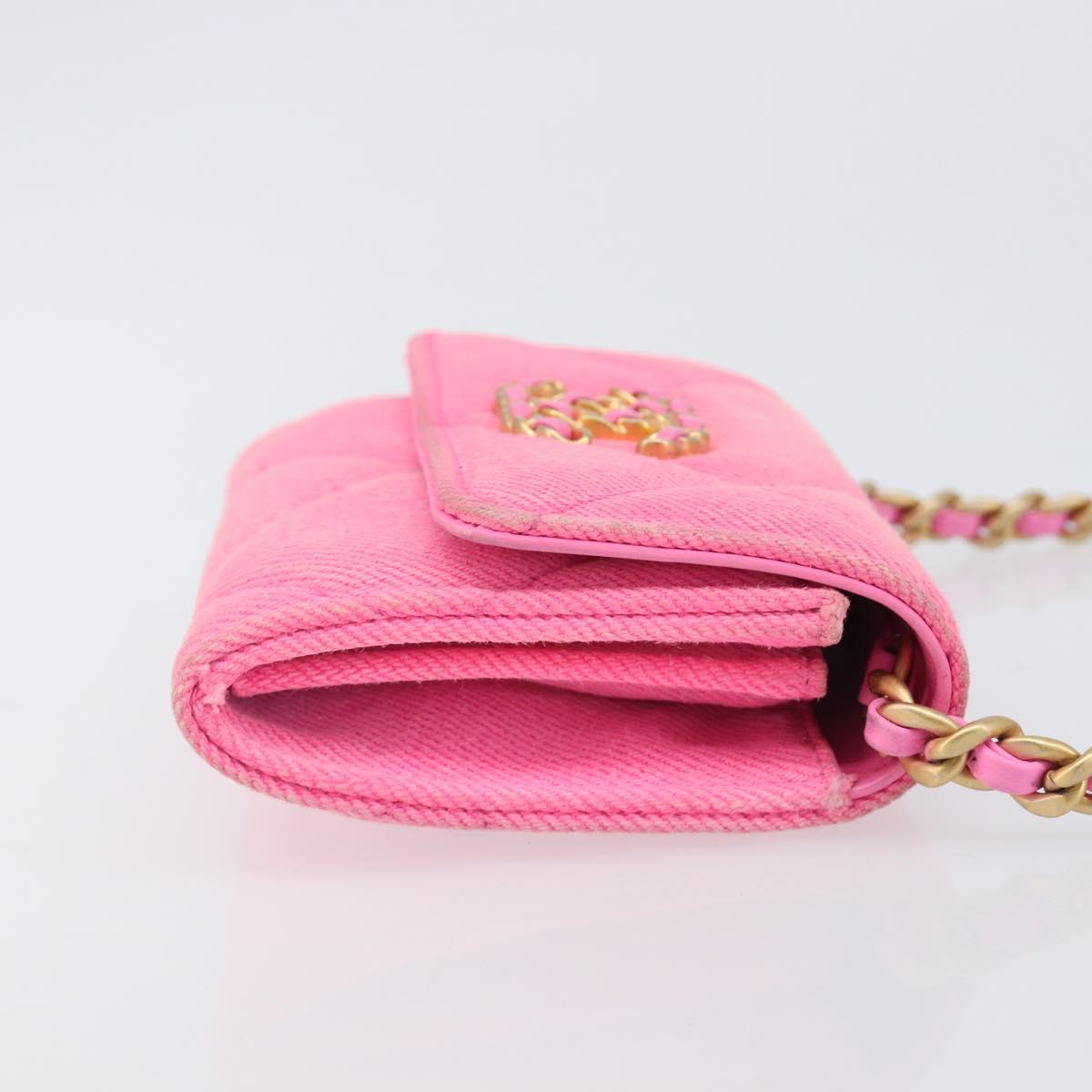 CHANEL Matelasse Chain Shoulder Wallet Canvas Pink Gold Tone CC Auth 203083M