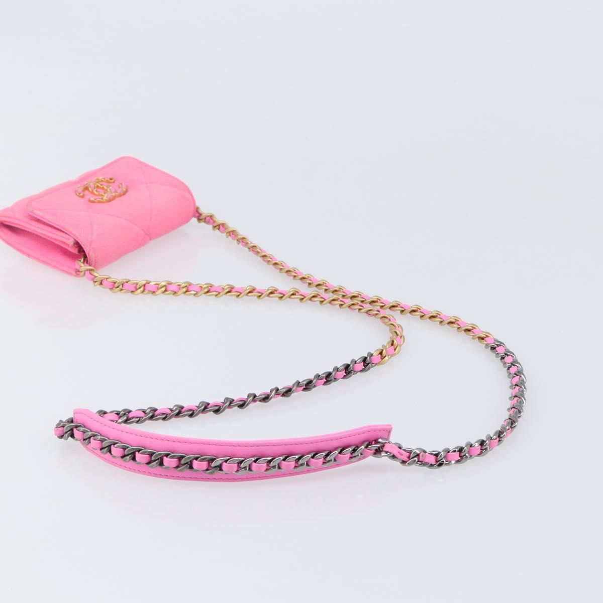 CHANEL Matelasse Chain Shoulder Wallet Canvas Pink Gold Tone CC Auth 203083M