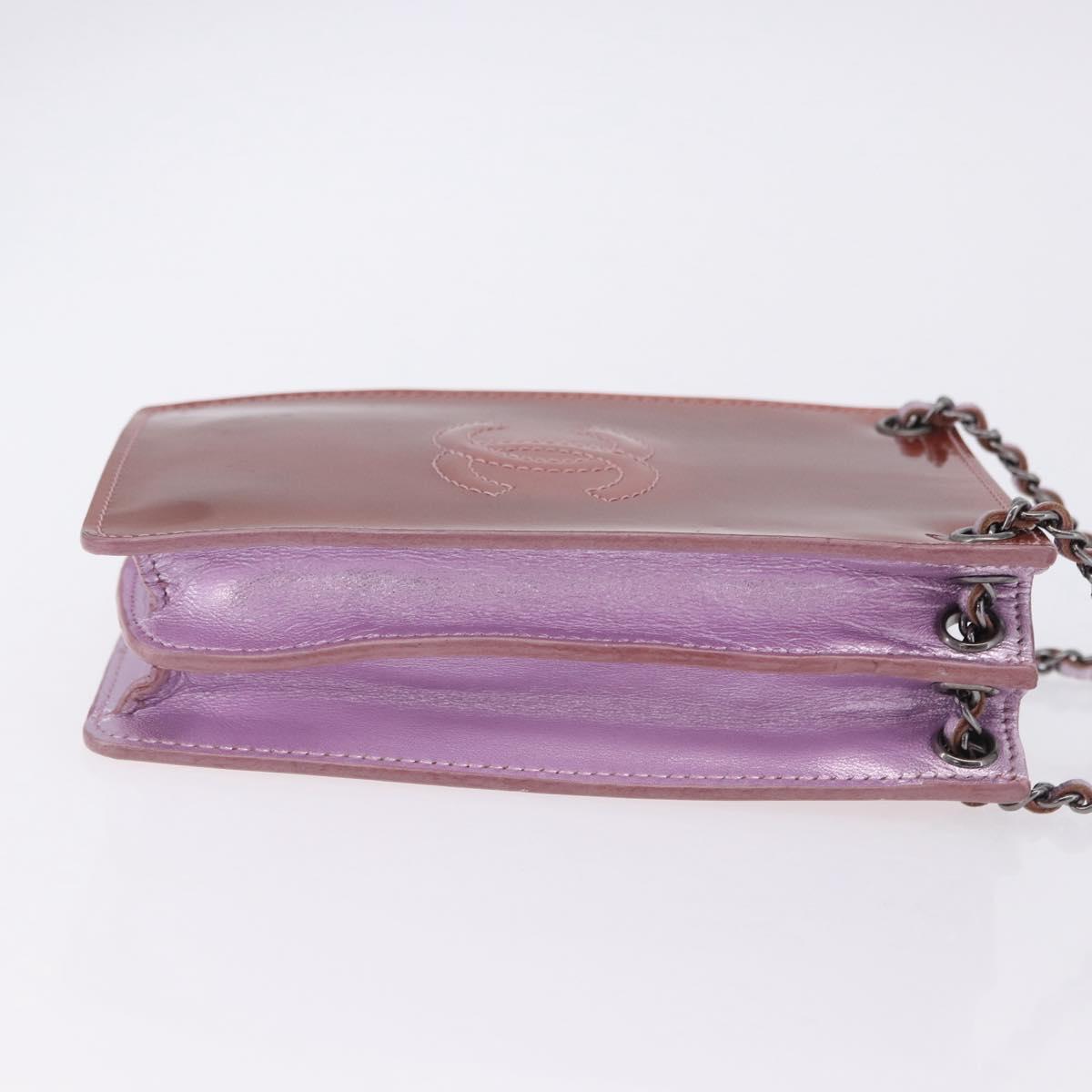 CHANEL Chain Shoulder Bag Patent Pink Silver CC Auth 203084M