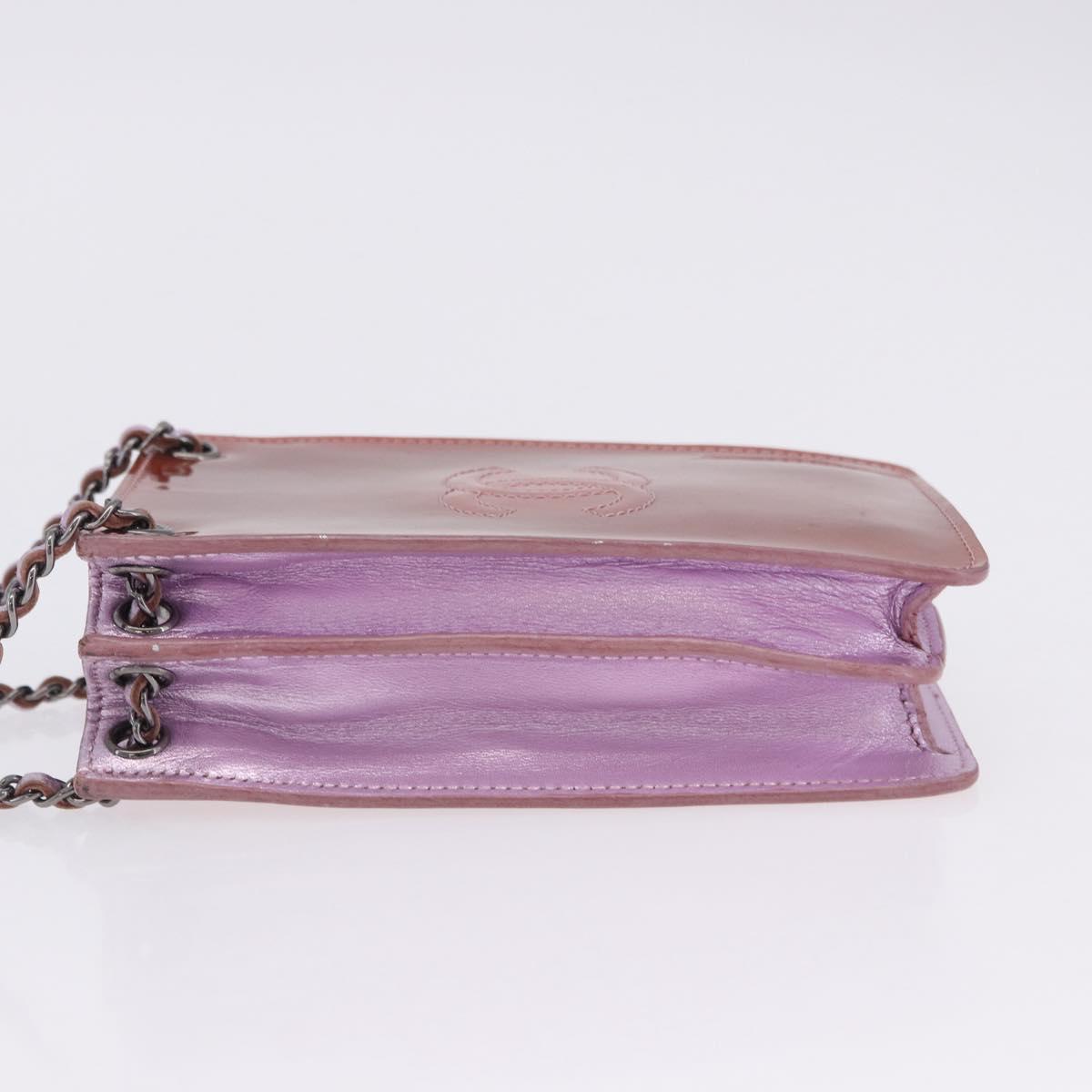 CHANEL Chain Shoulder Bag Patent Pink Silver CC Auth 203084M
