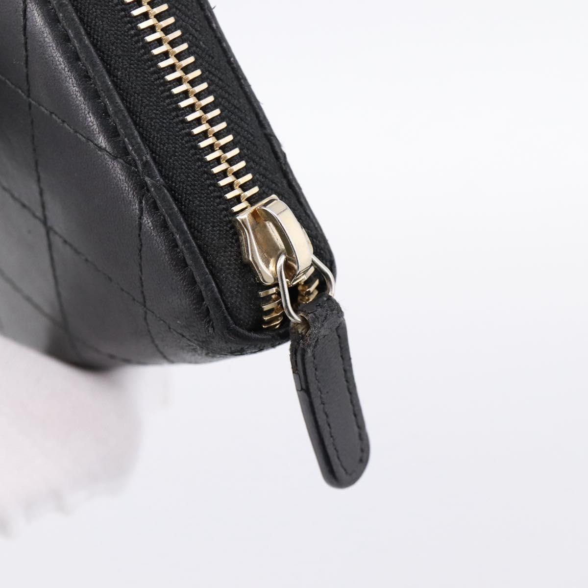 CHANEL Bicolore Long Wallet Leather Black Gold Tone CC Auth 203085