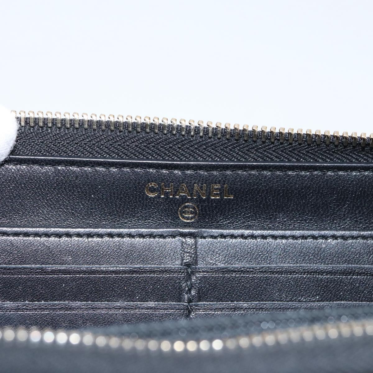 CHANEL Bicolore Long Wallet Leather Black Gold Tone CC Auth 203085