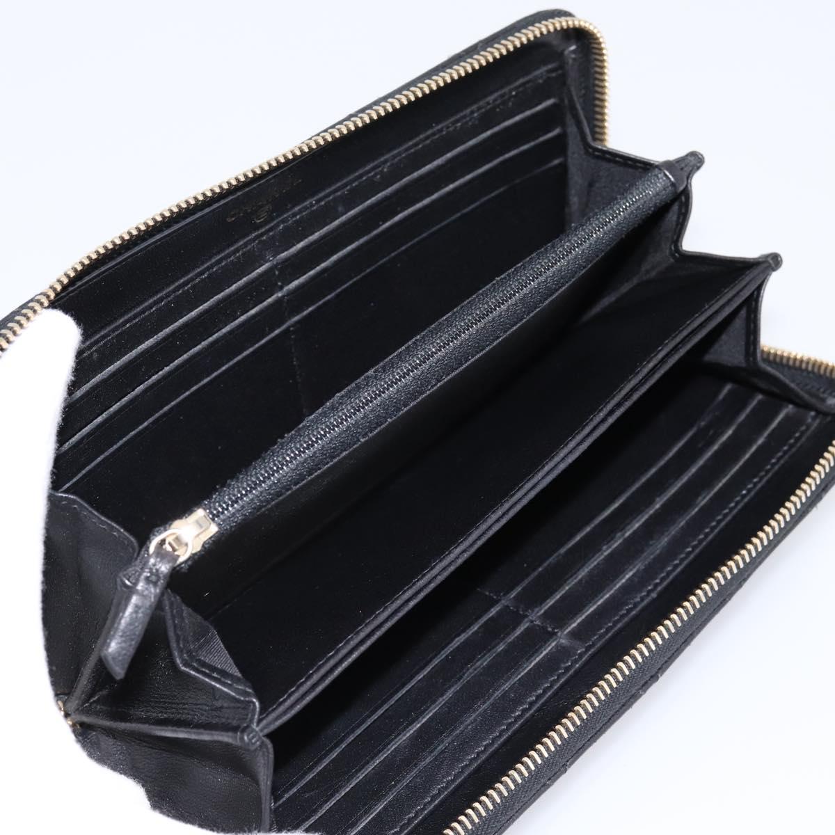 CHANEL Bicolore Long Wallet Leather Black Gold Tone CC Auth 203085