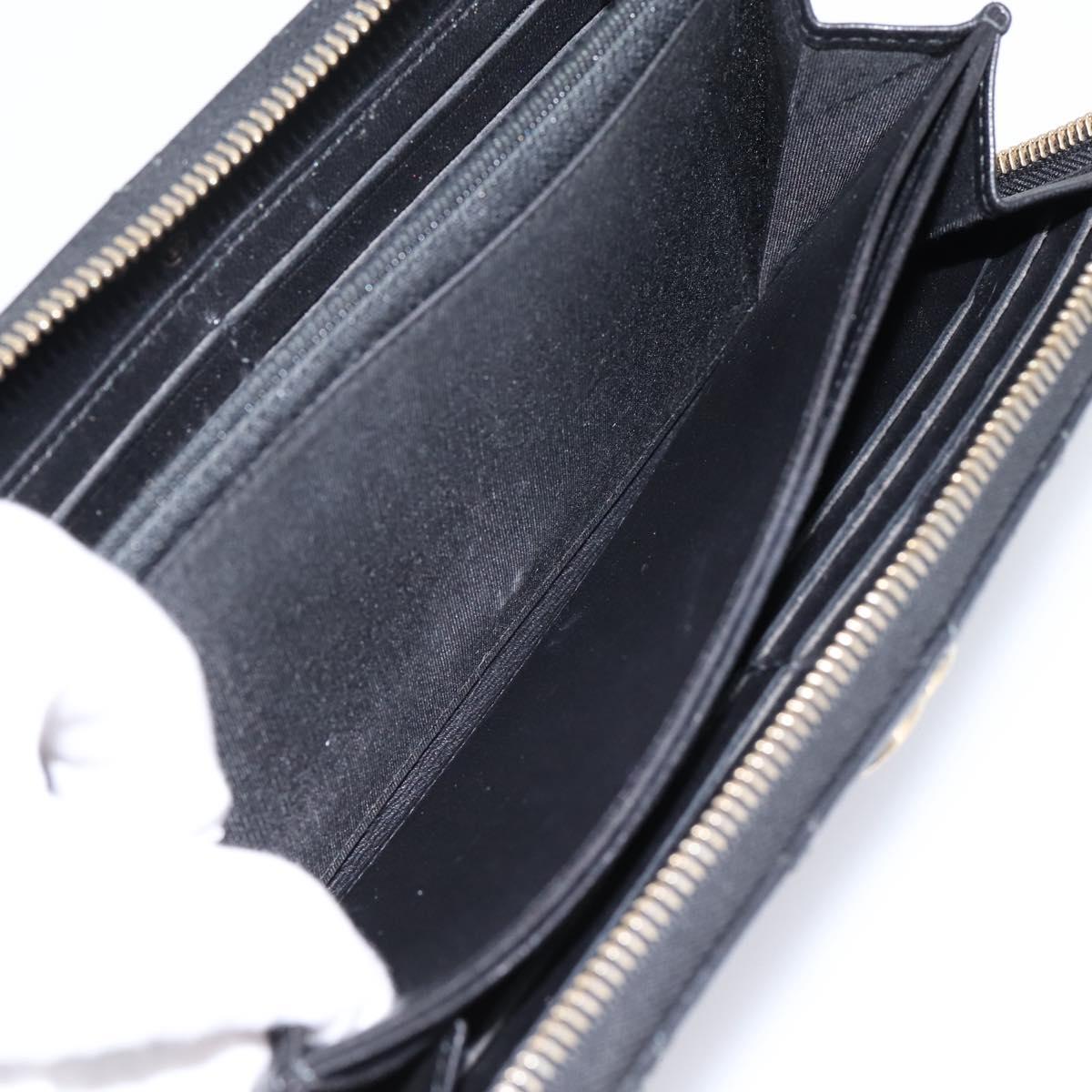 CHANEL Bicolore Long Wallet Leather Black Gold Tone CC Auth 203085
