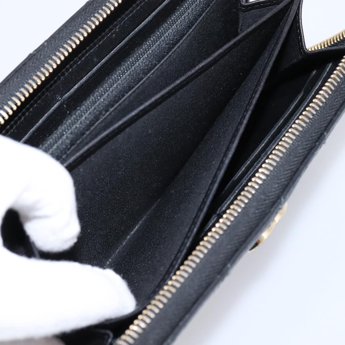 CHANEL Bicolore Long Wallet Leather Black Gold Tone CC Auth 203085