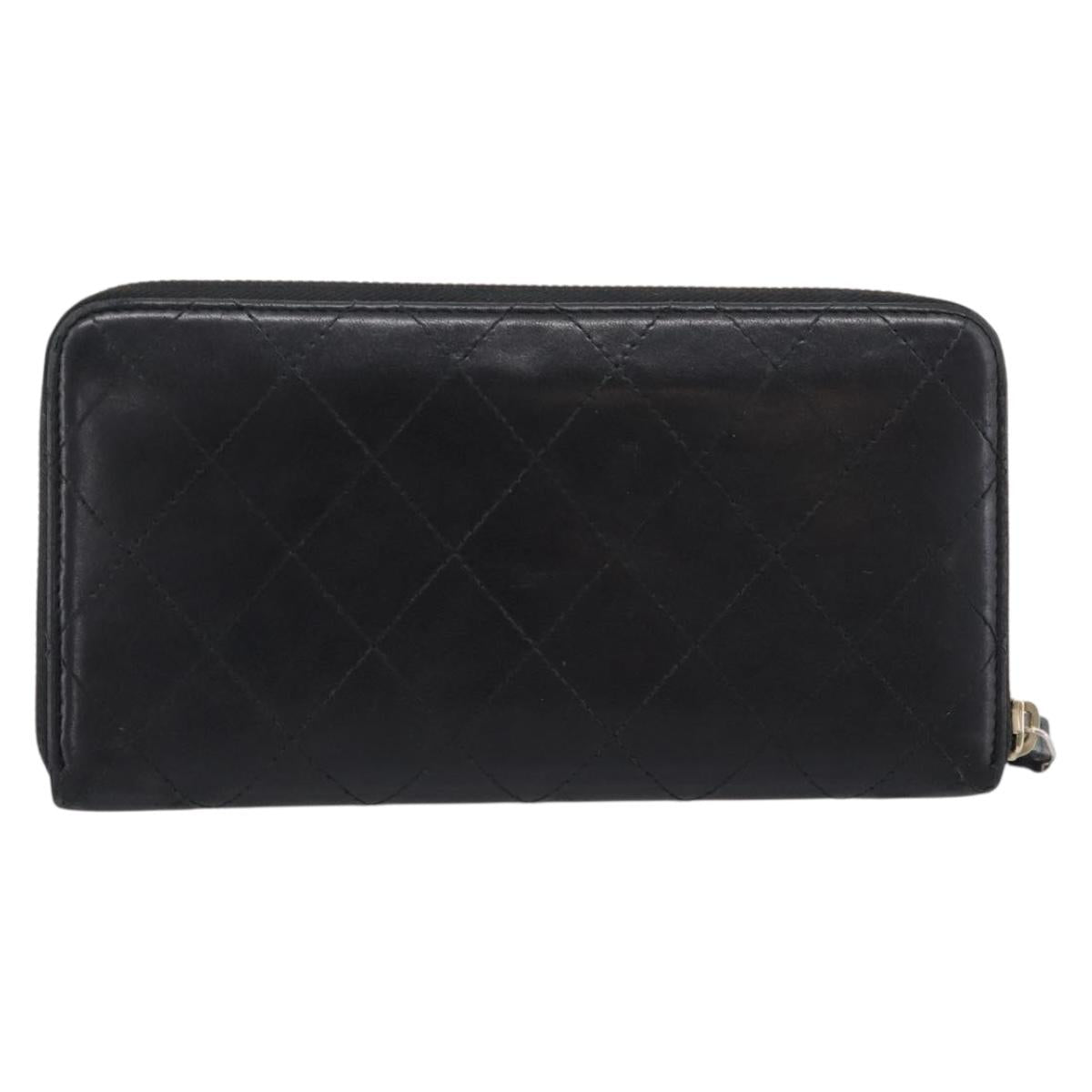 CHANEL Bicolore Long Wallet Leather Black Gold Tone CC Auth 203085