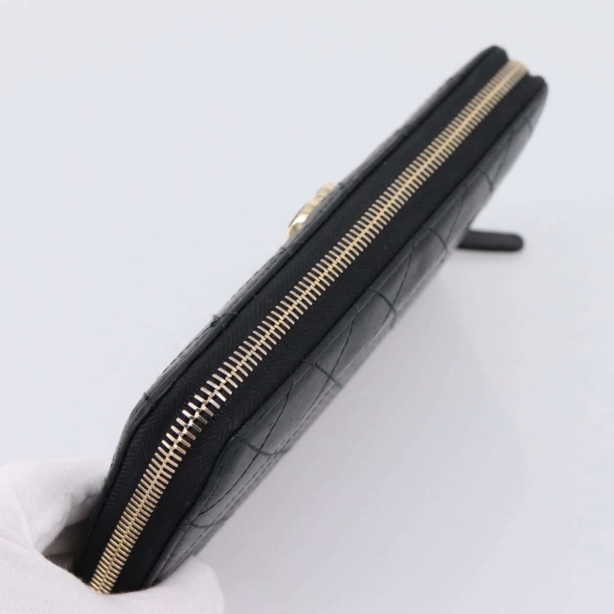 CHANEL Bicolore Long Wallet Leather Black Gold Tone CC Auth 203085