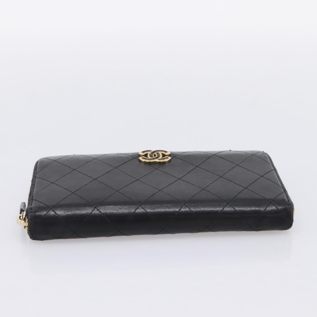 CHANEL Bicolore Long Wallet Leather Black Gold Tone CC Auth 203085