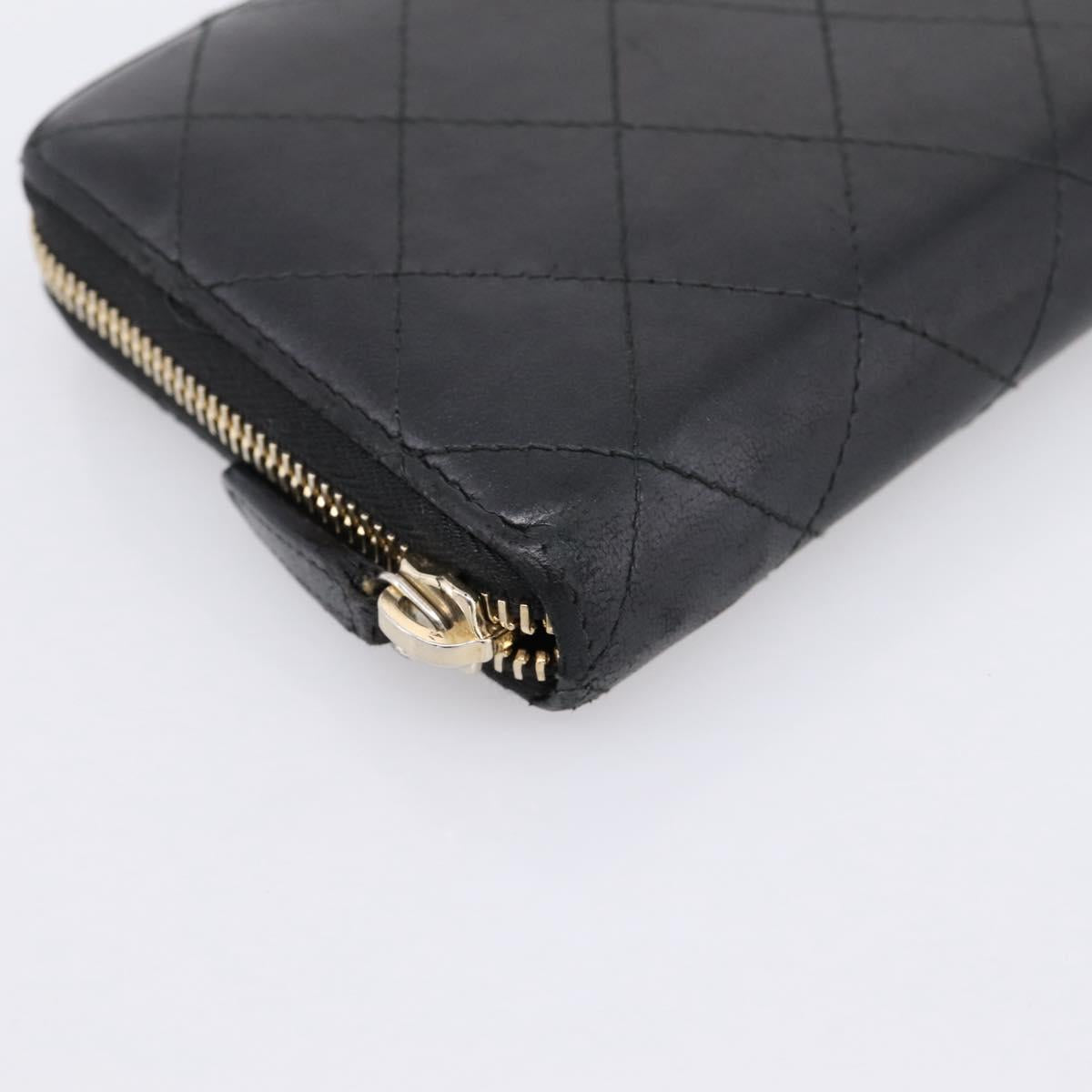 CHANEL Bicolore Long Wallet Leather Black Gold Tone CC Auth 203085