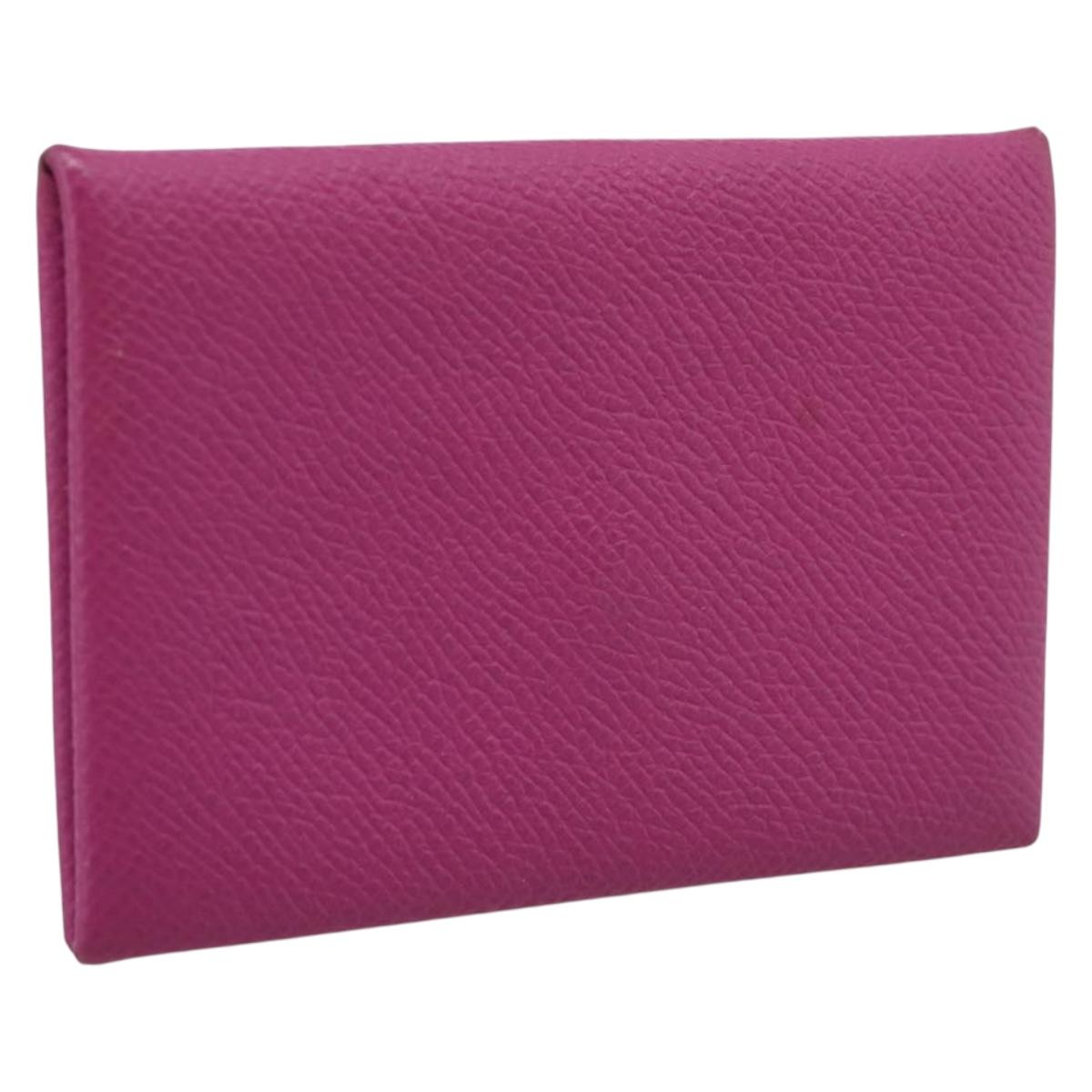 HERMES Calvi Coin Purse Leather Purple Silver Auth 203089A