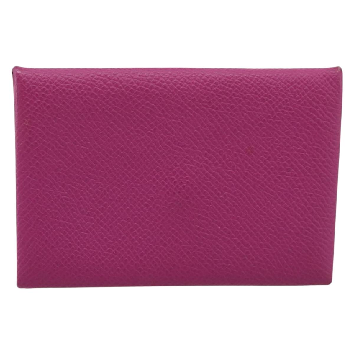 HERMES Calvi Coin Purse Leather Purple Silver Auth 203089A