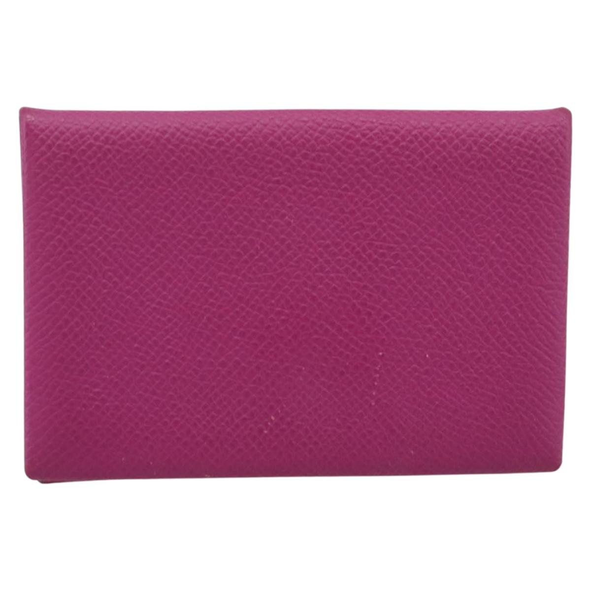 HERMES Calvi Coin Purse Leather Purple Silver Auth 203089A