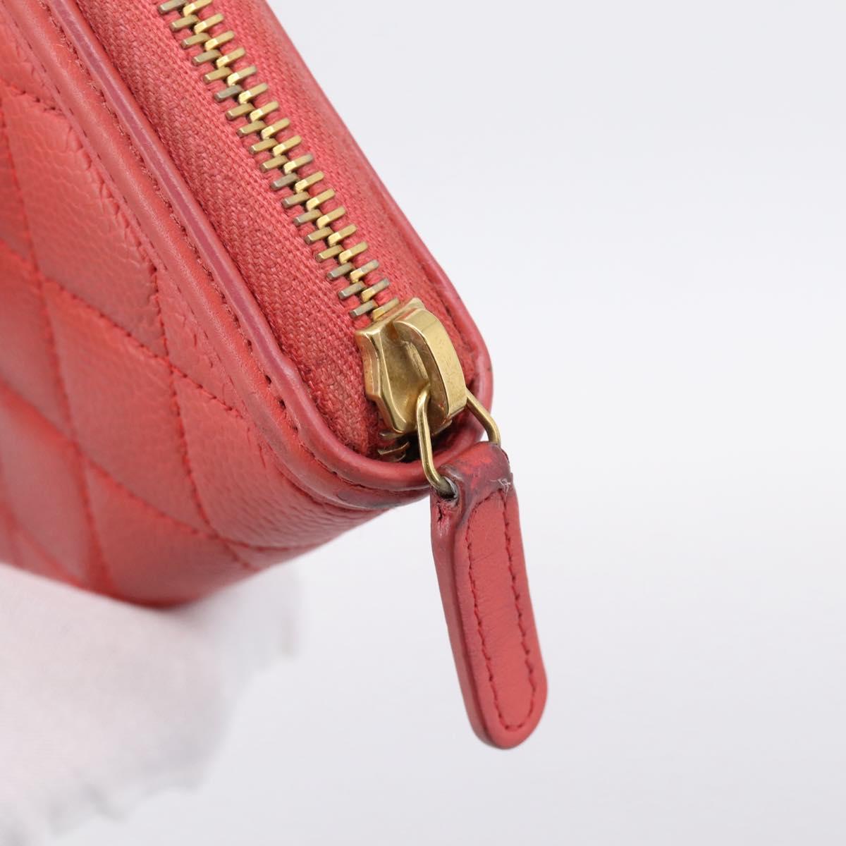 CHANEL Matelasse Long Wallet Caviar Skin Orange Gold Tone CC Auth 203090
