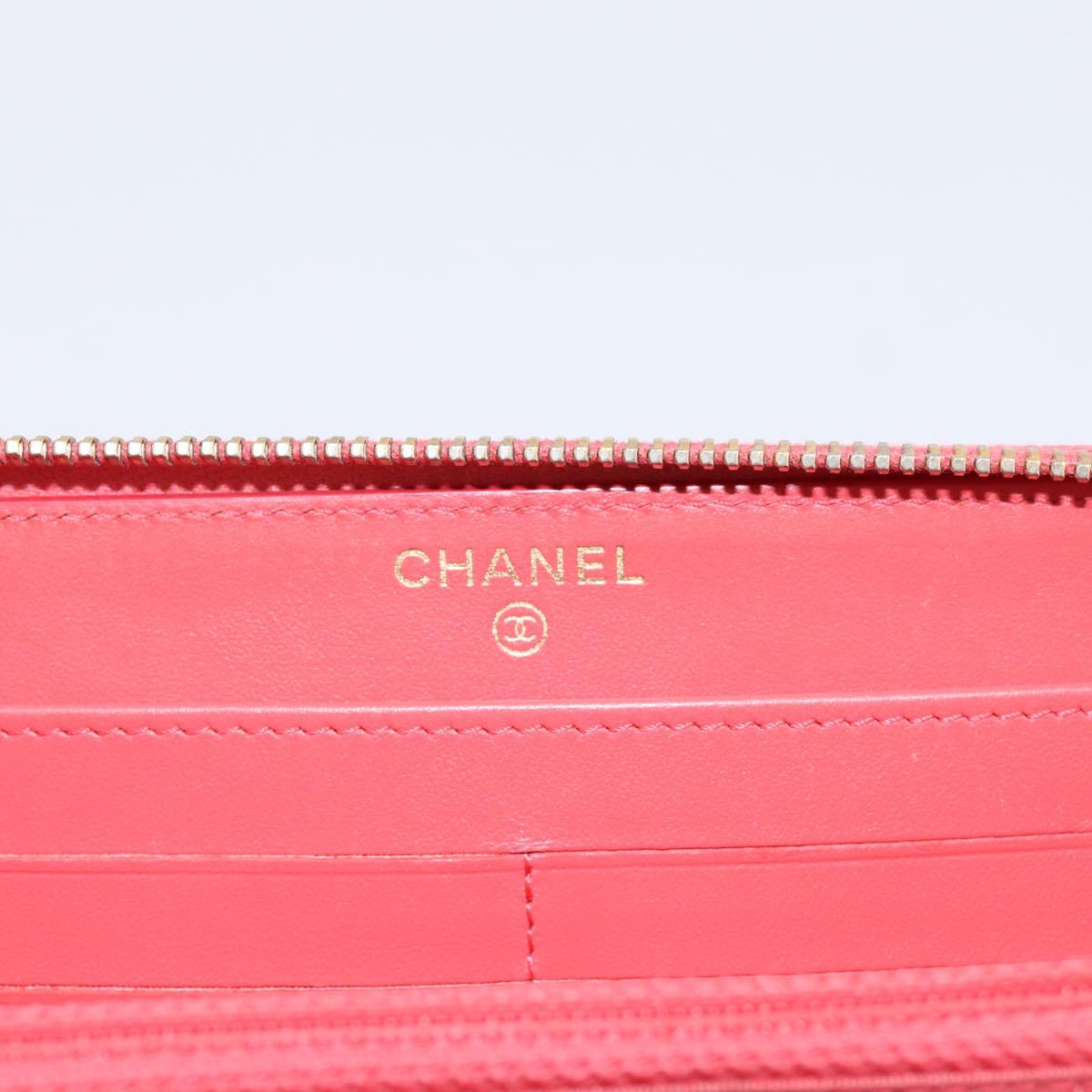 CHANEL Matelasse Long Wallet Caviar Skin Orange Gold Tone CC Auth 203090