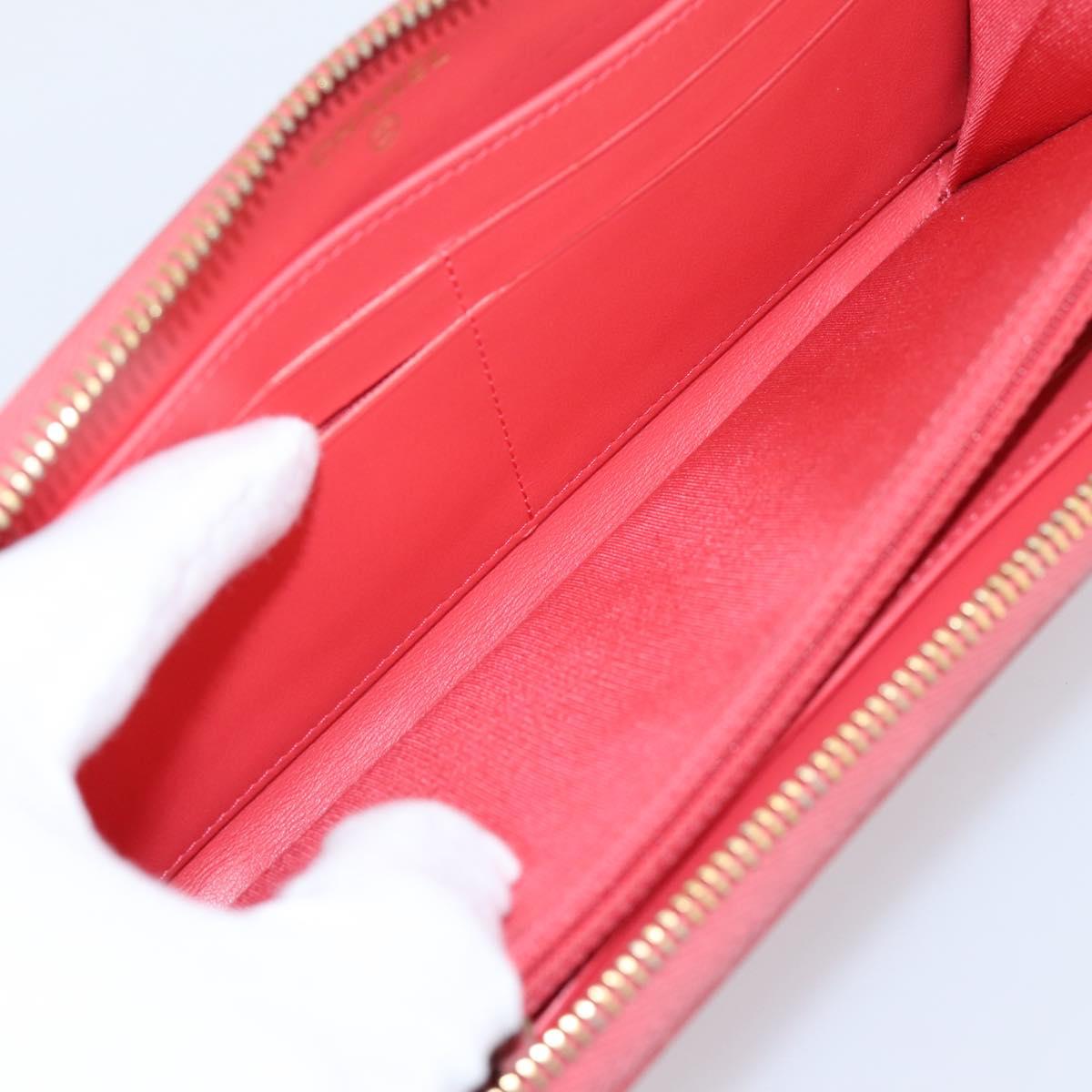 CHANEL Matelasse Long Wallet Caviar Skin Orange Gold Tone CC Auth 203090