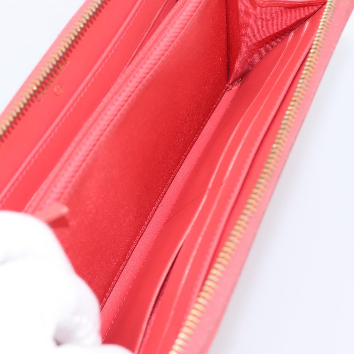CHANEL Matelasse Long Wallet Caviar Skin Orange Gold Tone CC Auth 203090