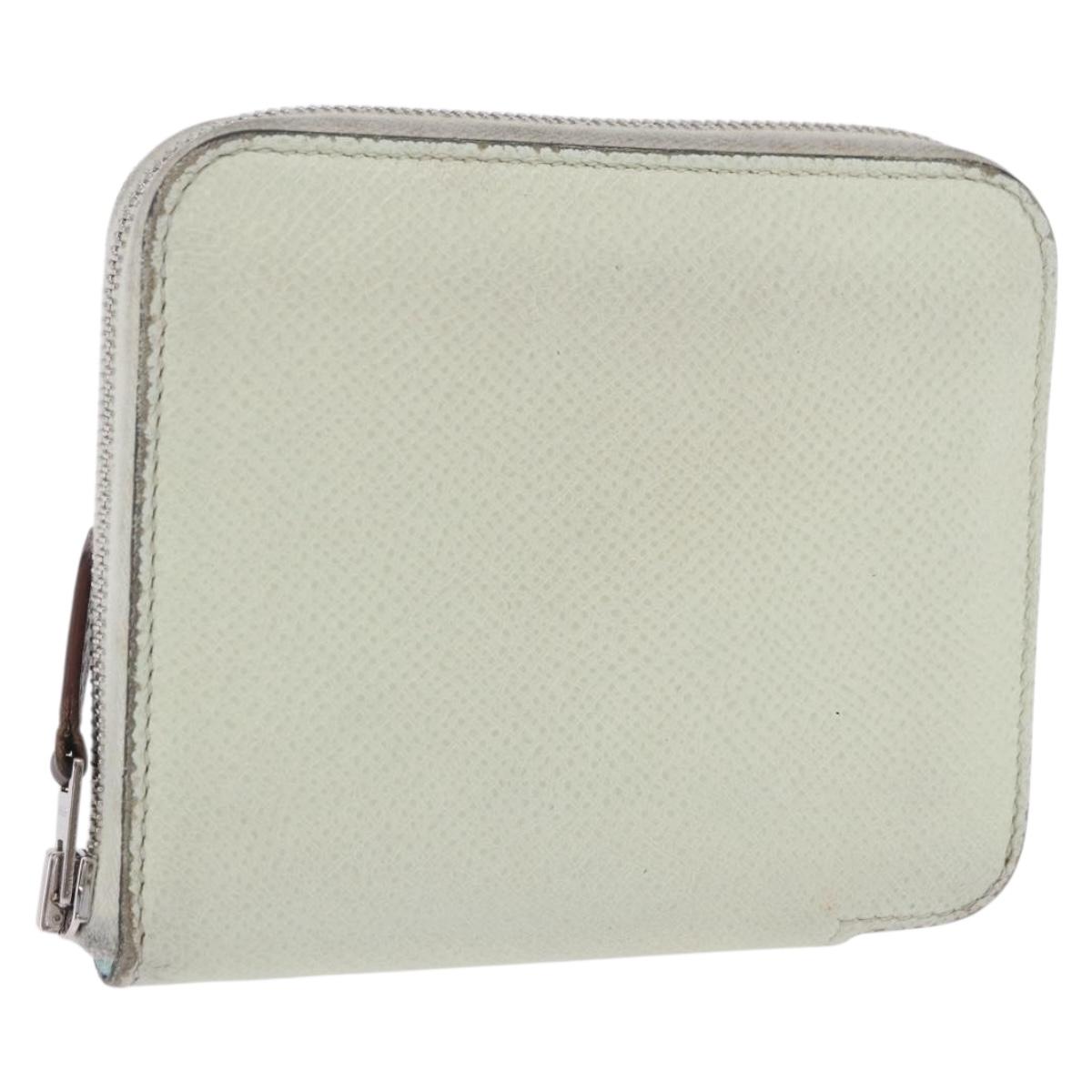 HERMES Asap Compact Silk In Wallet Leather LIme Green Silver Auth 203091