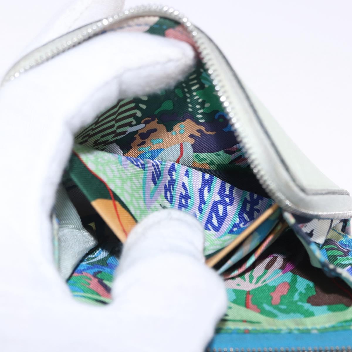 HERMES Asap Compact Silk In Wallet Leather LIme Green Silver Auth 203091