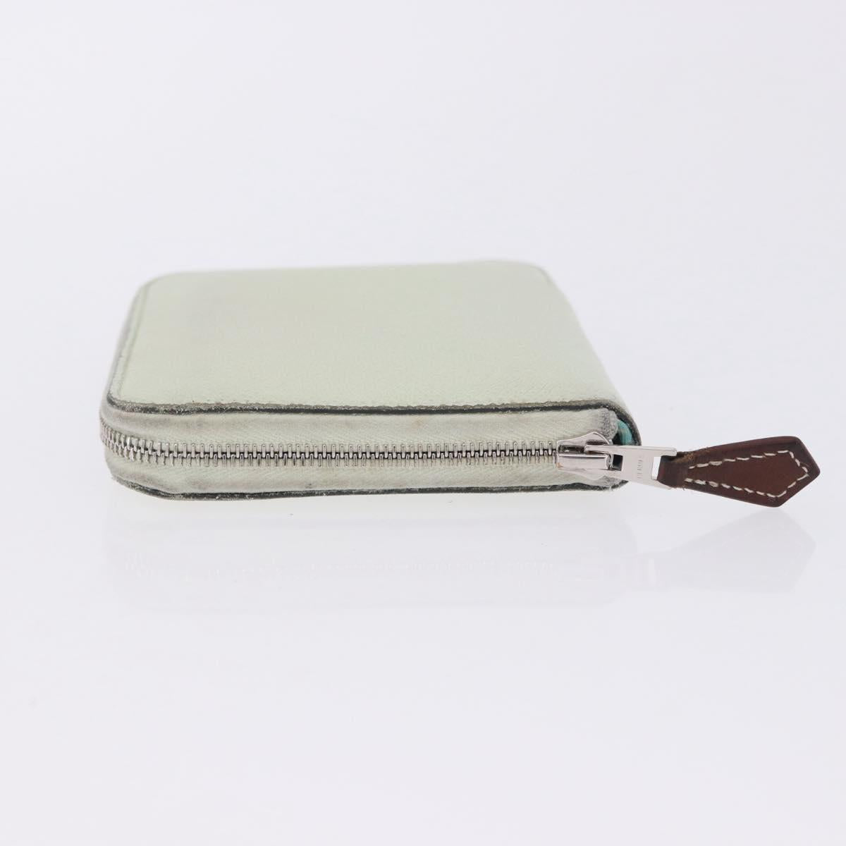 HERMES Asap Compact Silk In Wallet Leather LIme Green Silver Auth 203091