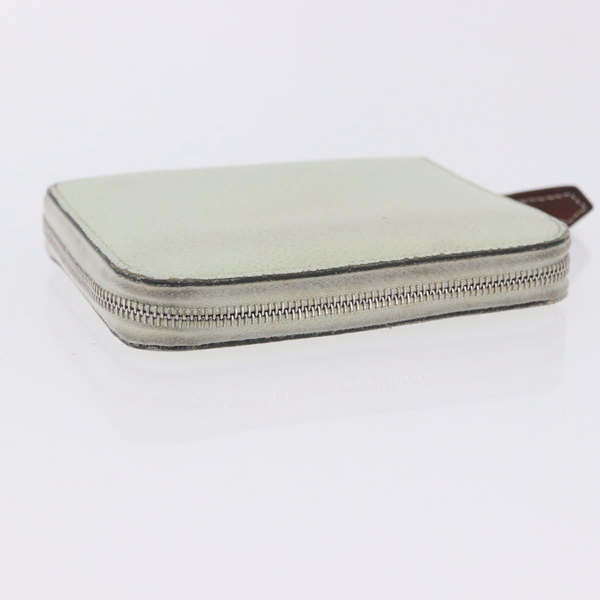 HERMES Asap Compact Silk In Wallet Leather LIme Green Silver Auth 203091