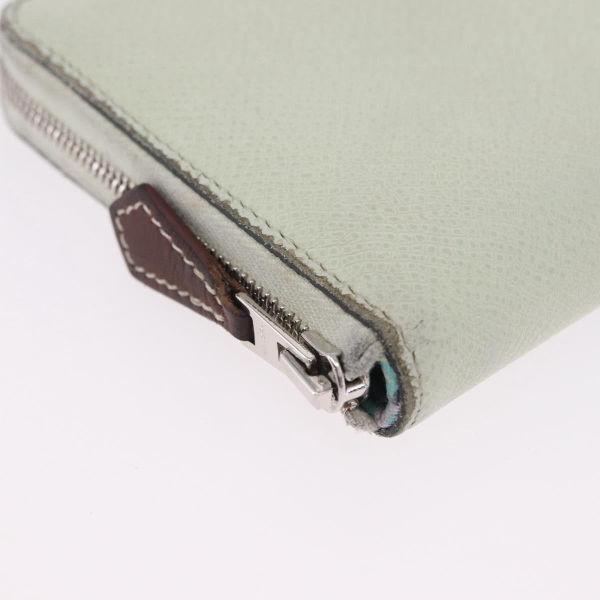 HERMES Asap Compact Silk In Wallet Leather LIme Green Silver Auth 203091