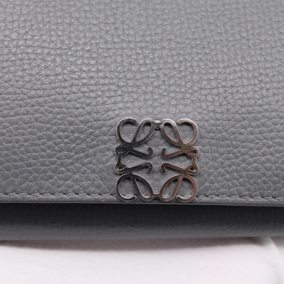 LOEWE Anagram Trifold Wallet Leather Gray Silver Auth 203094A