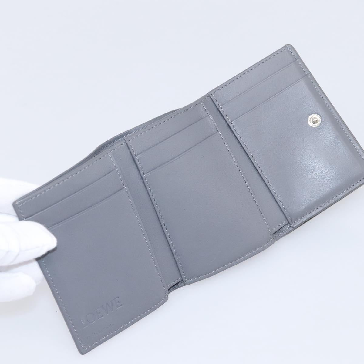 LOEWE Anagram Trifold Wallet Leather Gray Silver Auth 203094A