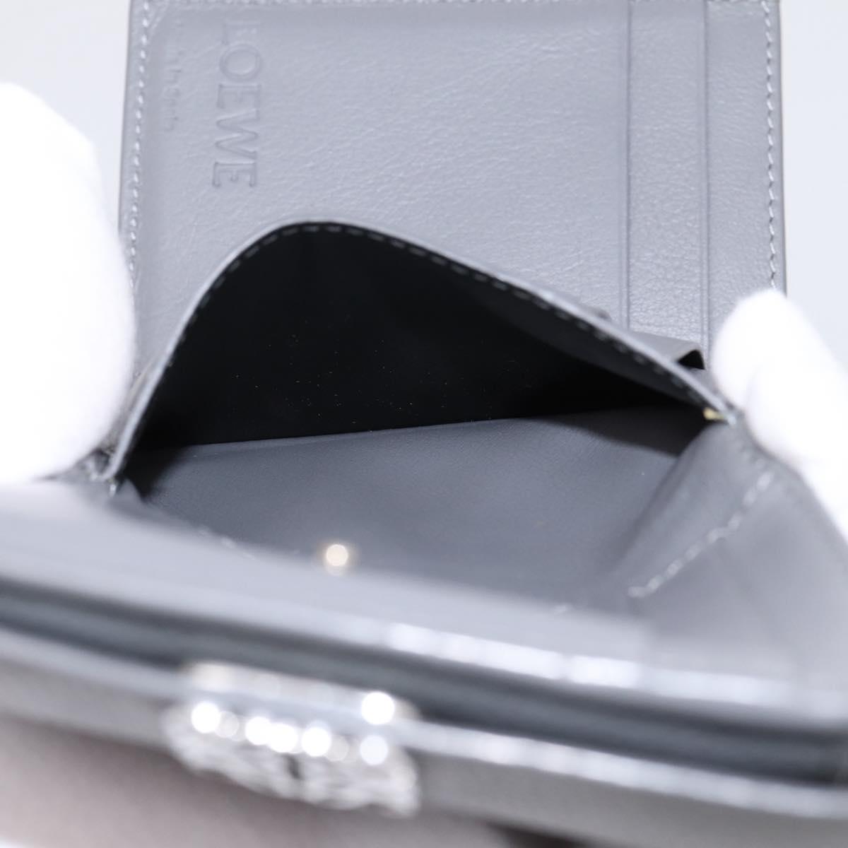 LOEWE Anagram Trifold Wallet Leather Gray Silver Auth 203094A