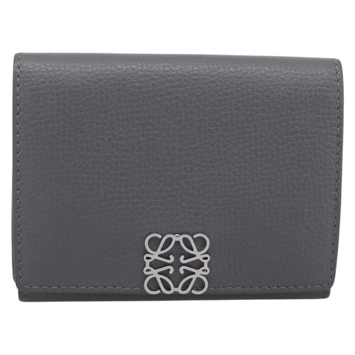 LOEWE Anagram Trifold Wallet Leather Gray Silver Auth 203094A