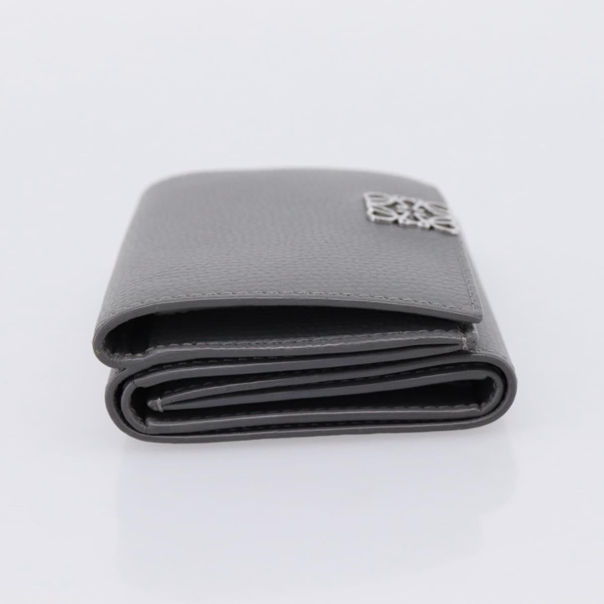 LOEWE Anagram Trifold Wallet Leather Gray Silver Auth 203094A