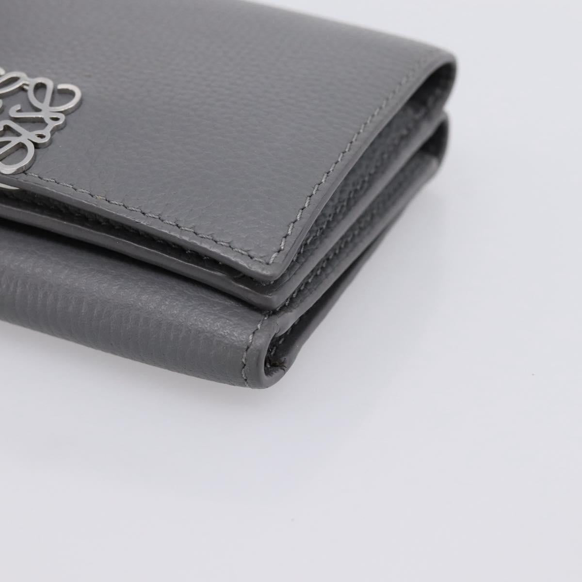 LOEWE Anagram Trifold Wallet Leather Gray Silver Auth 203094A