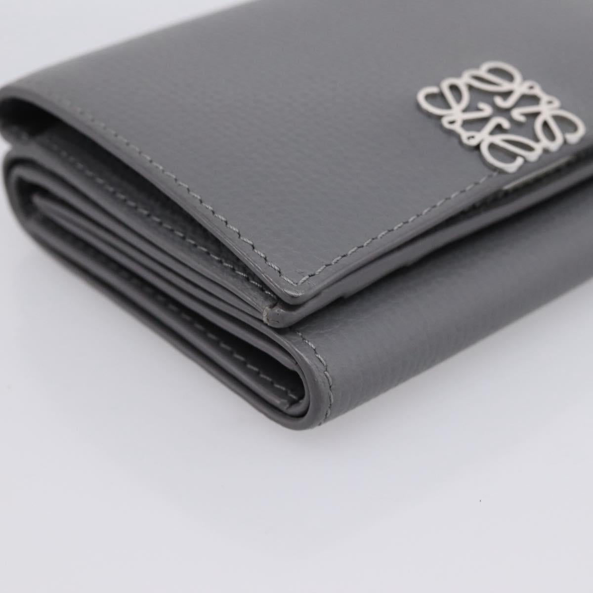 LOEWE Anagram Trifold Wallet Leather Gray Silver Auth 203094A