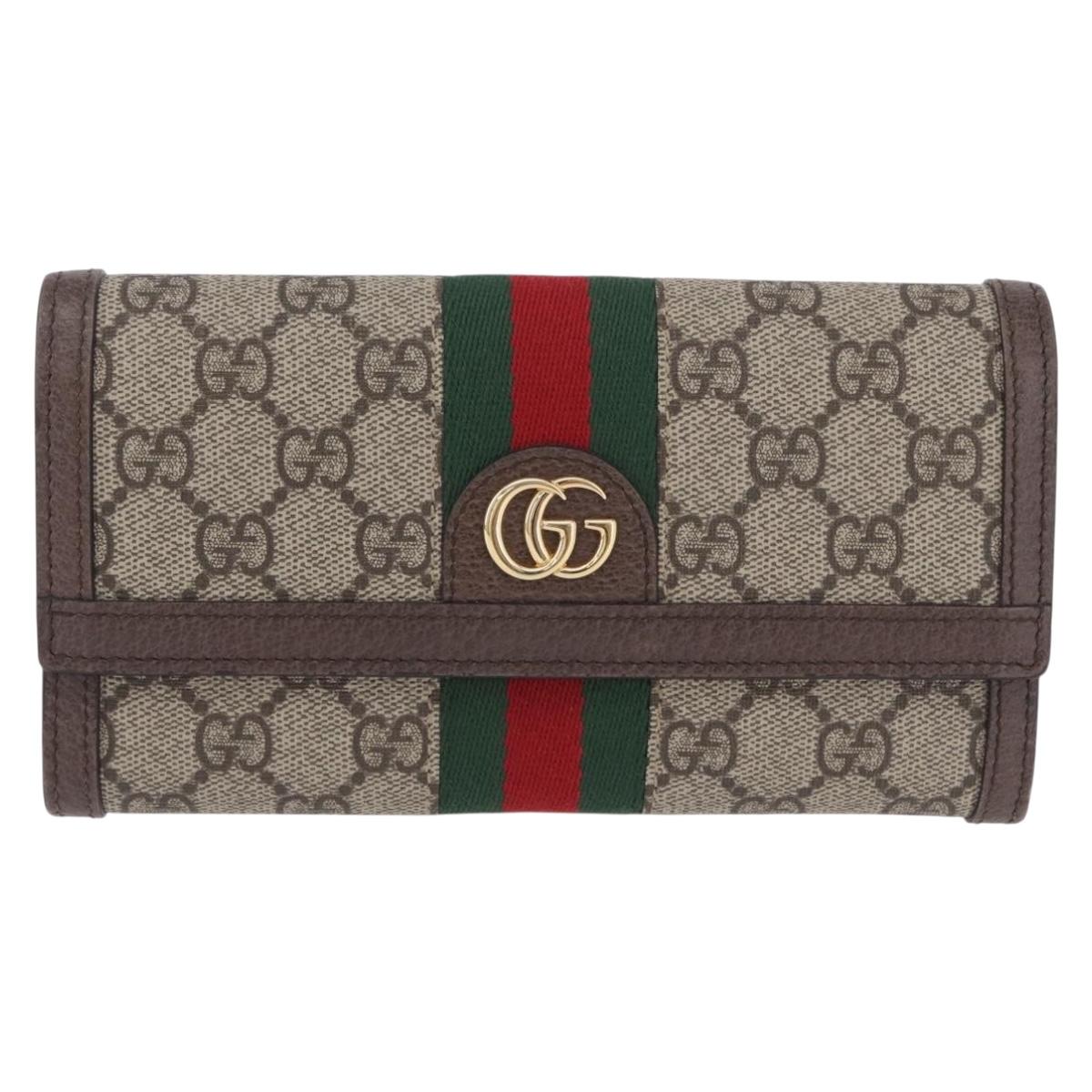GUCCI GG Supreme Long Wallet PVC Beige Gold Auth 203095M