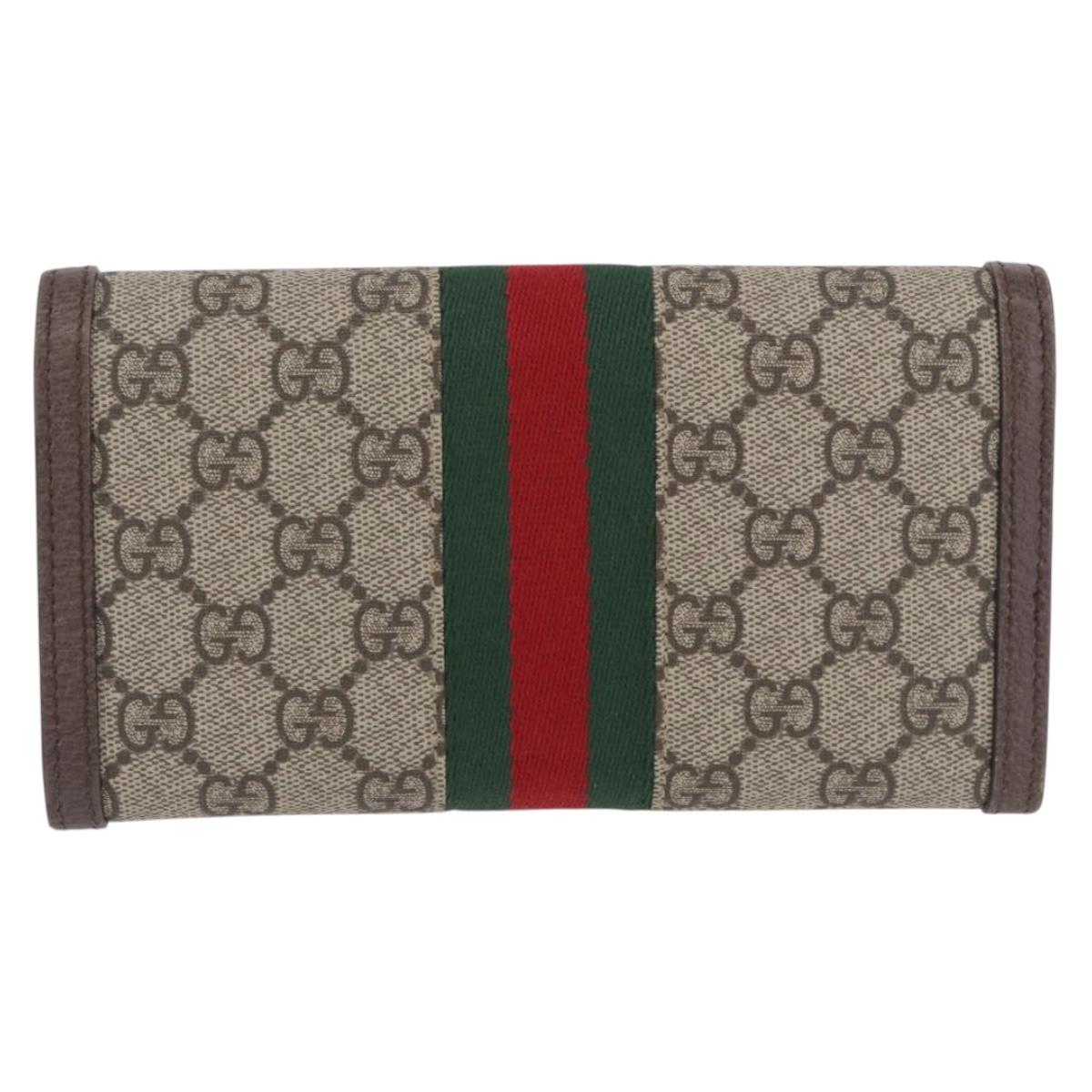 GUCCI GG Supreme Long Wallet PVC Beige Gold Auth 203095M