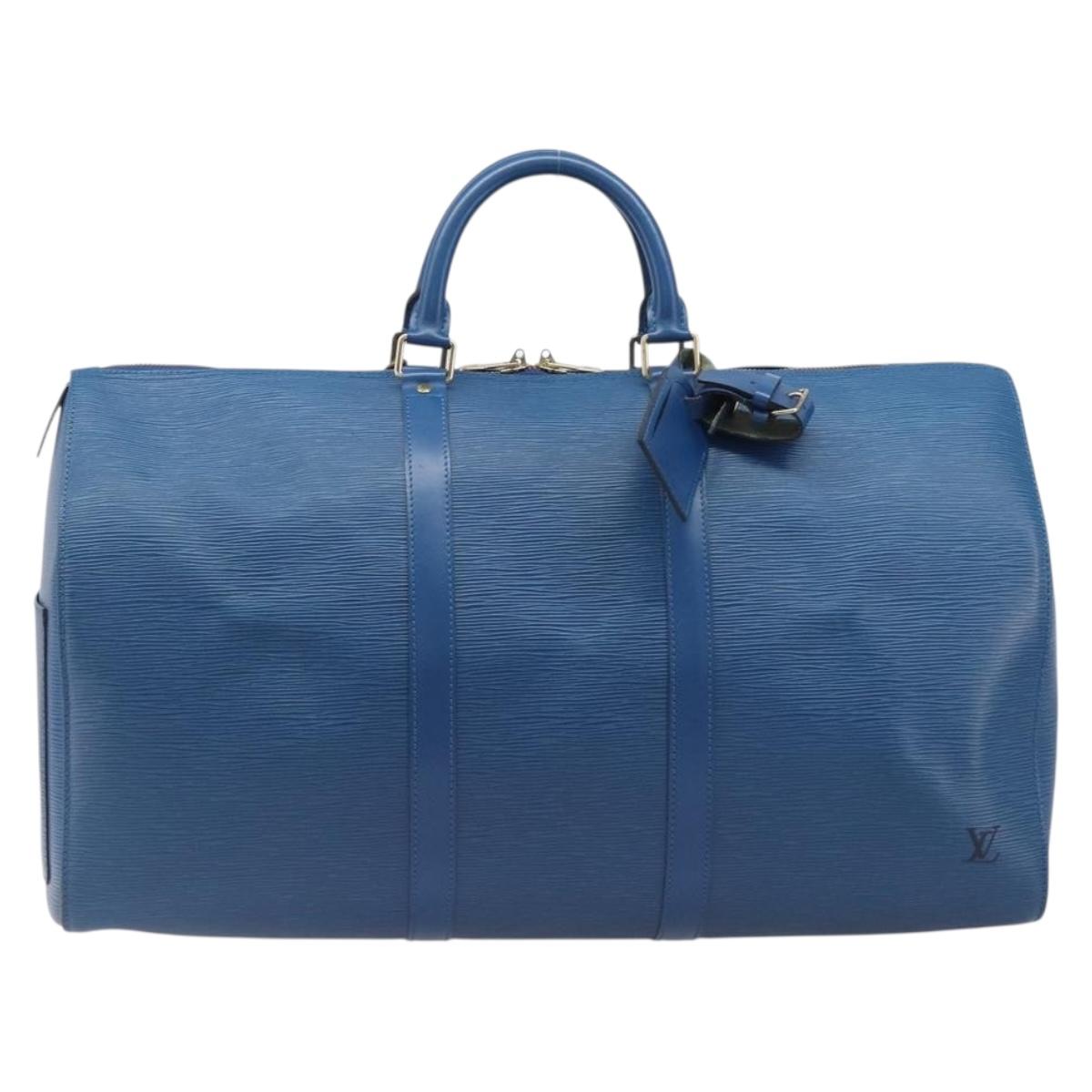 LOUIS VUITTON Epi Keepall 50 Boston Bag Blue M42965 LV Auth 203098V