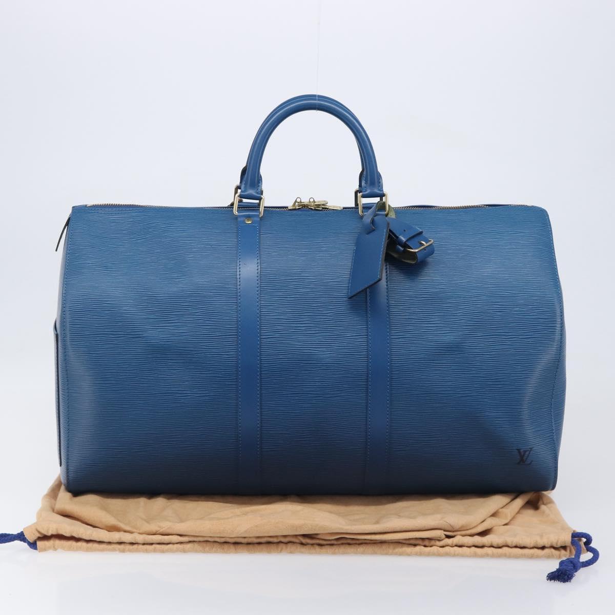 LOUIS VUITTON Epi Keepall 50 Boston Bag Blue M42965 LV Auth 203098V