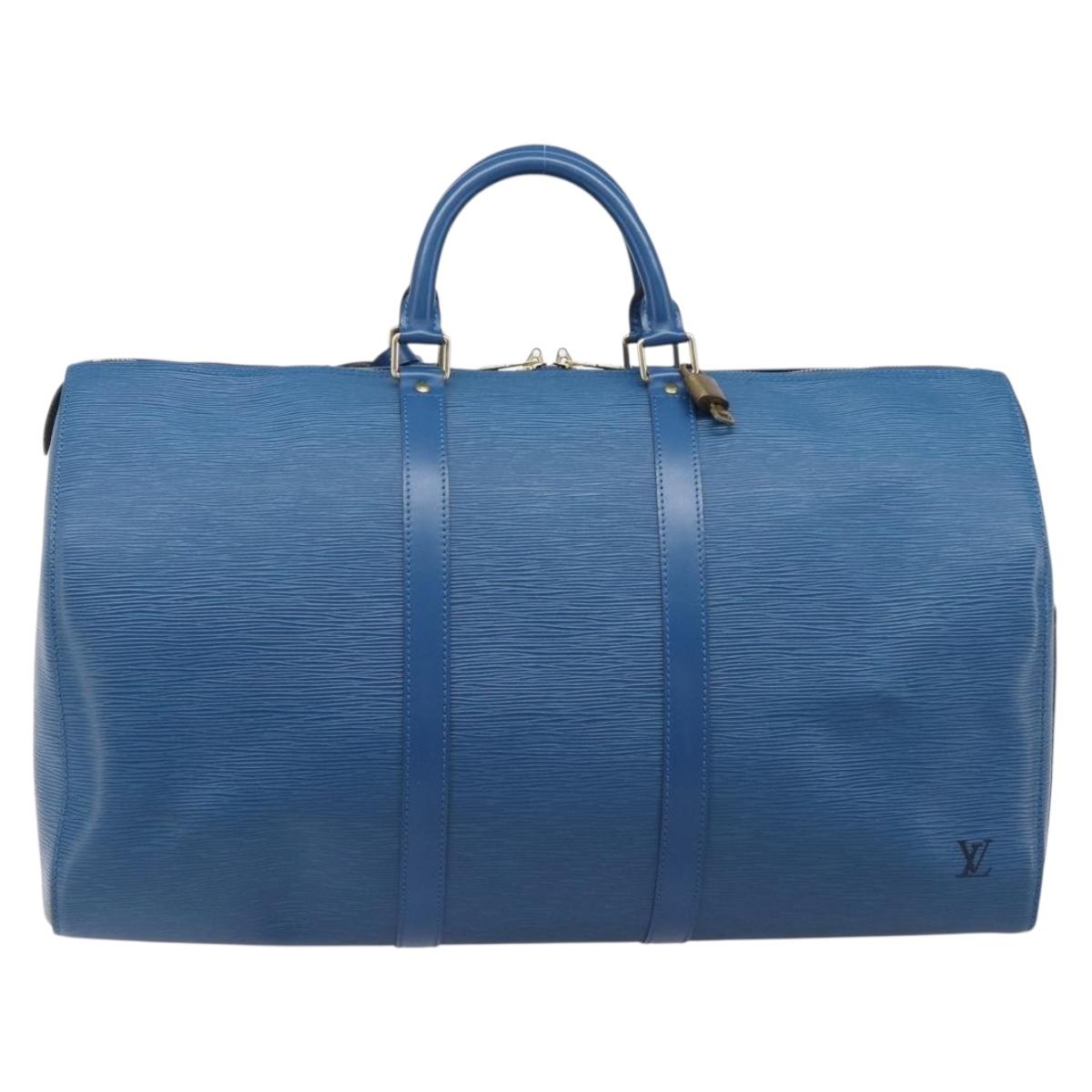LOUIS VUITTON Epi Keepall 50 Boston Bag Blue M42965 LV Auth 203098V