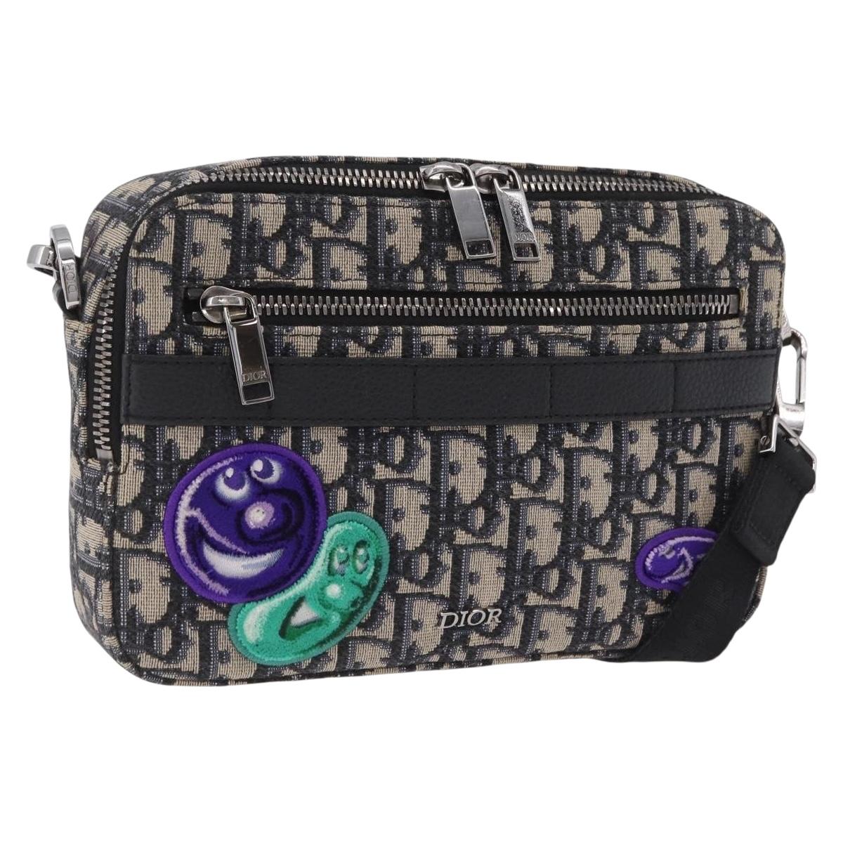 Christian Dior Trotter Canvas Safari Bag Jacquard Navy Silver Auth 203107SAM