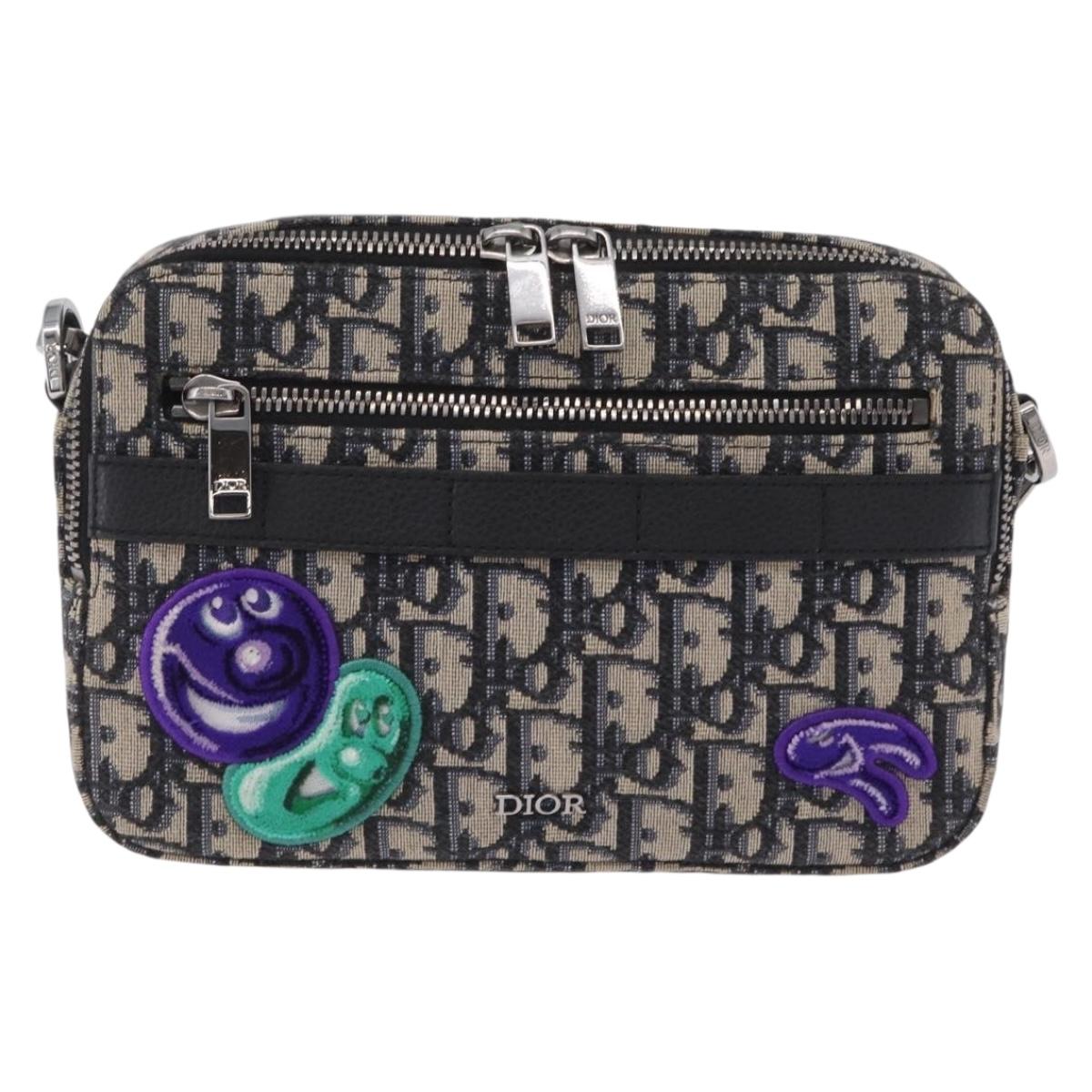 Christian Dior Trotter Canvas Safari Bag Jacquard Navy Silver Auth 203107SAM