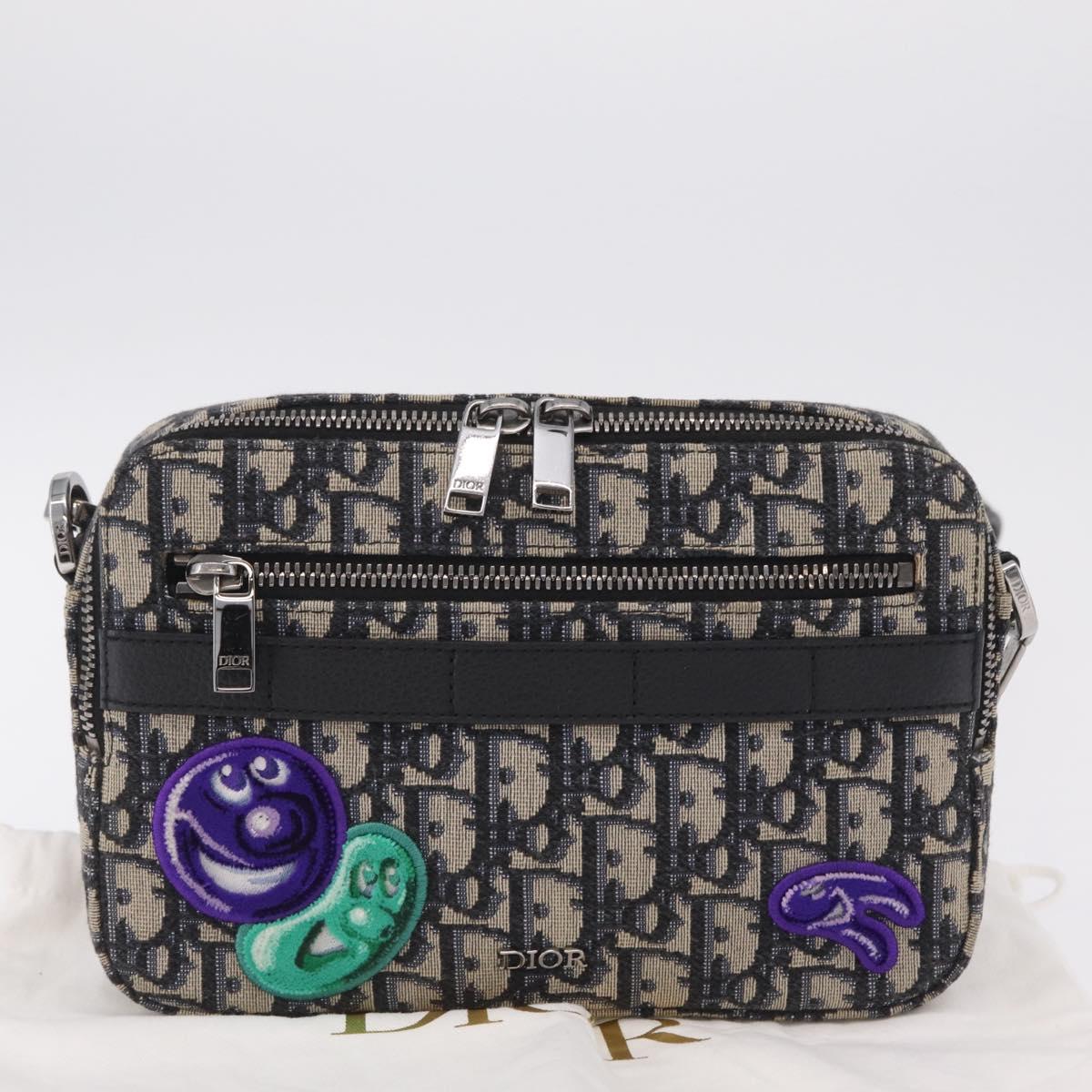 Christian Dior Trotter Canvas Safari Bag Jacquard Navy Silver Auth 203107SAM