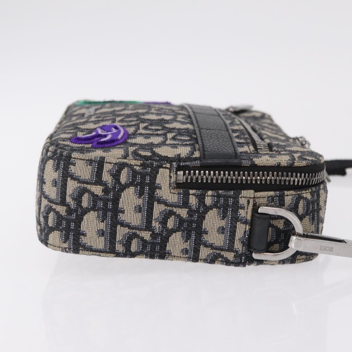 Christian Dior Trotter Canvas Safari Bag Jacquard Navy Silver Auth 203107SAM