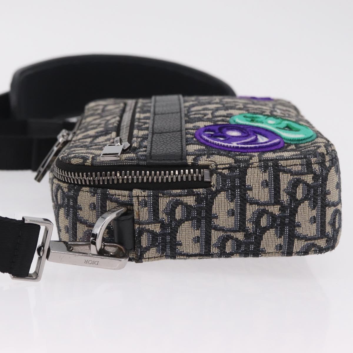 Christian Dior Trotter Canvas Safari Bag Jacquard Navy Silver Auth 203107SAM