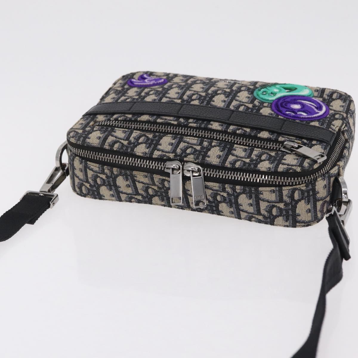 Christian Dior Trotter Canvas Safari Bag Jacquard Navy Silver Auth 203107SAM