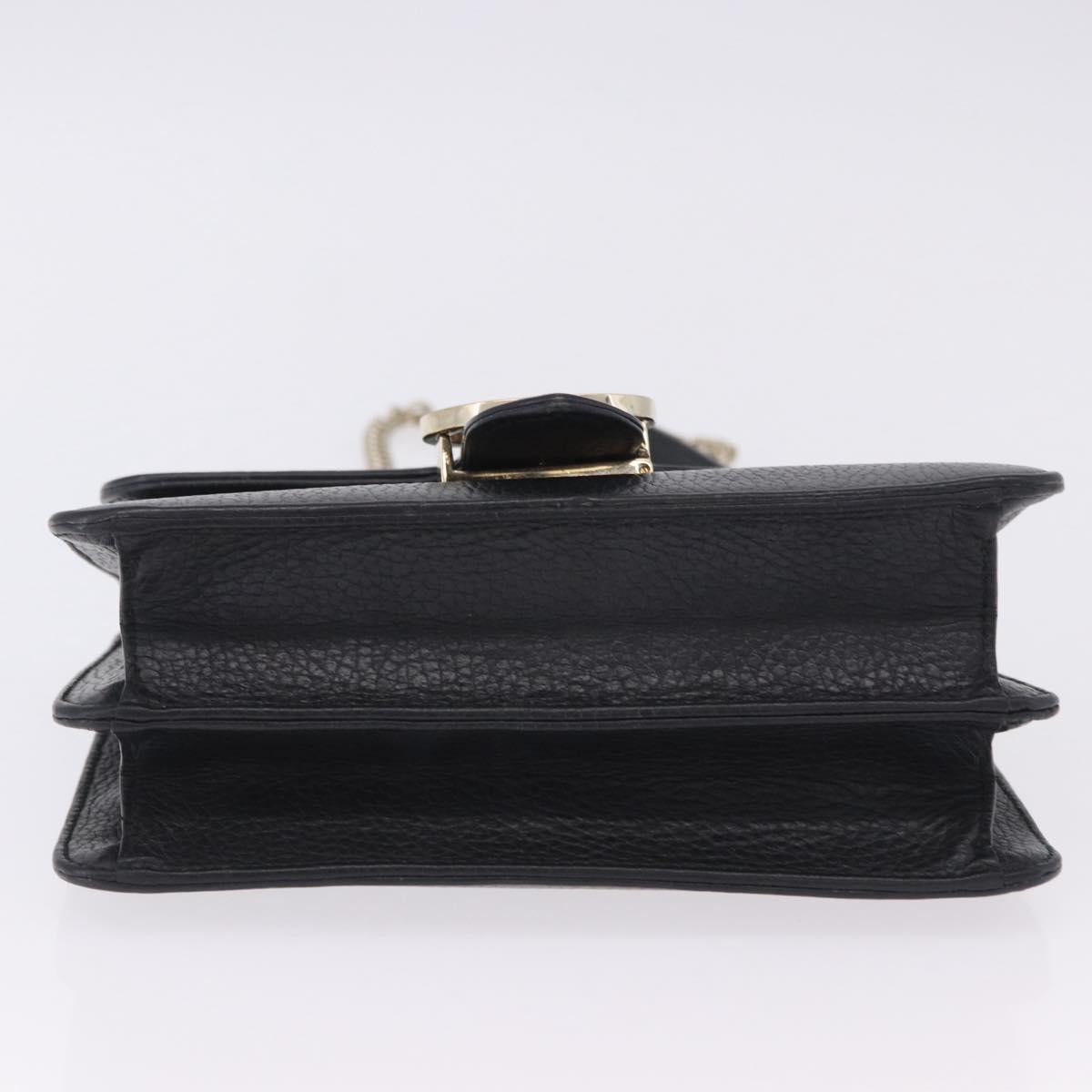 GUCCI Interlocking Chain Bag Leather Outlet Black Gold 510304 Auth 203114V