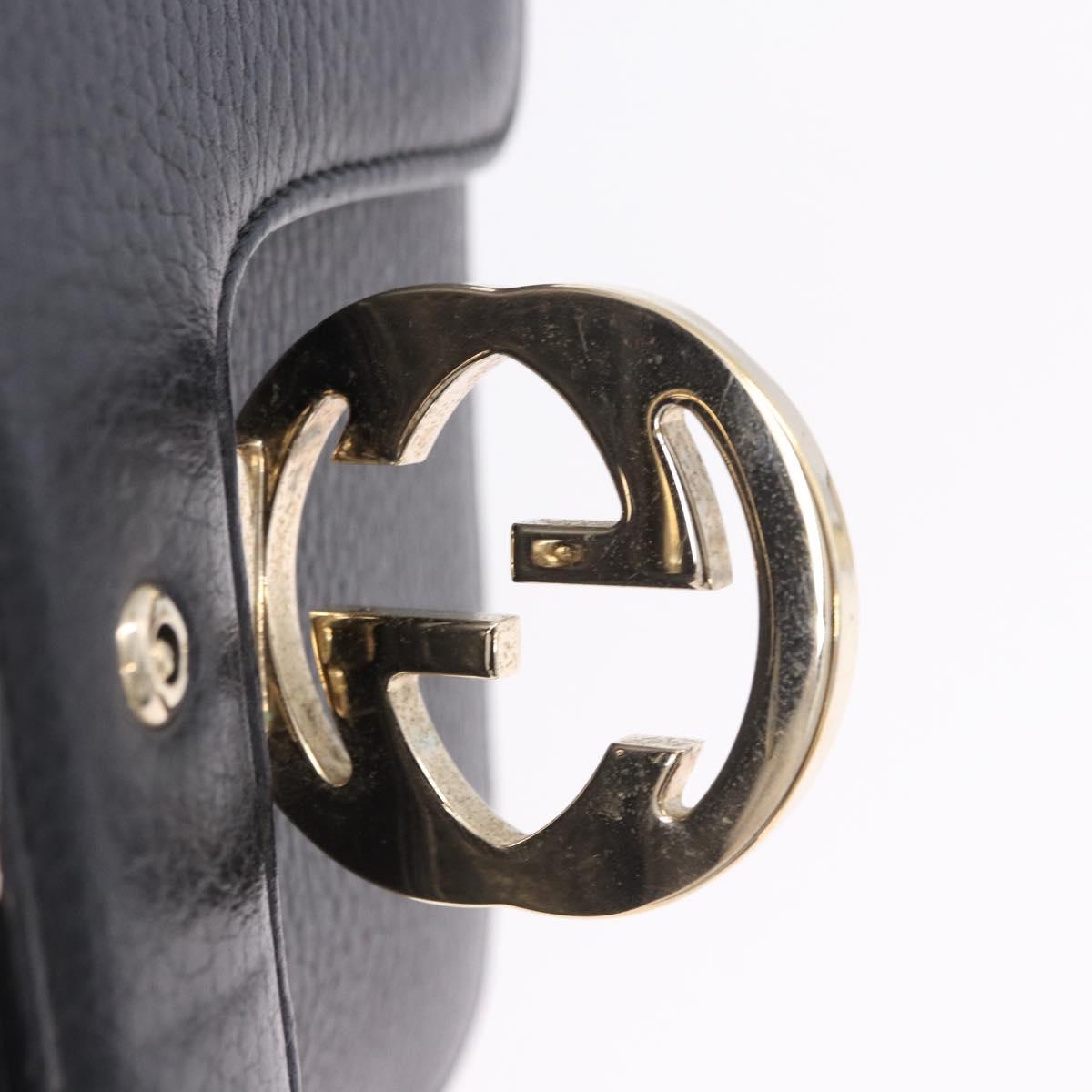 GUCCI Interlocking Chain Bag Leather Outlet Black Gold 510304 Auth 203114V