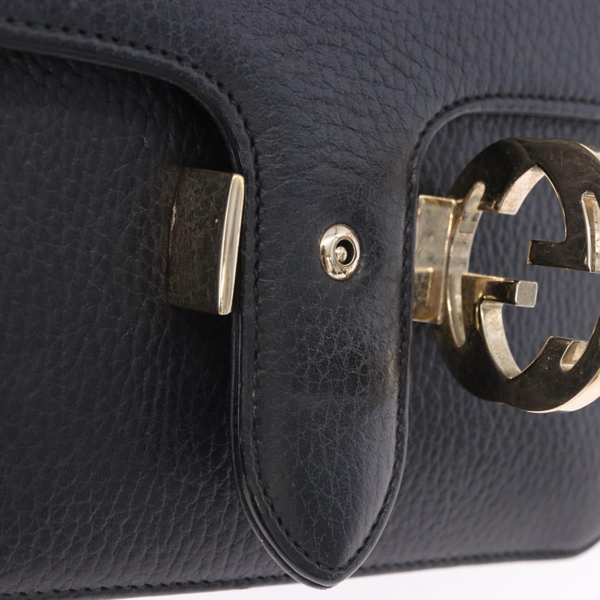 GUCCI Interlocking Chain Bag Leather Outlet Black Gold 510304 Auth 203114V