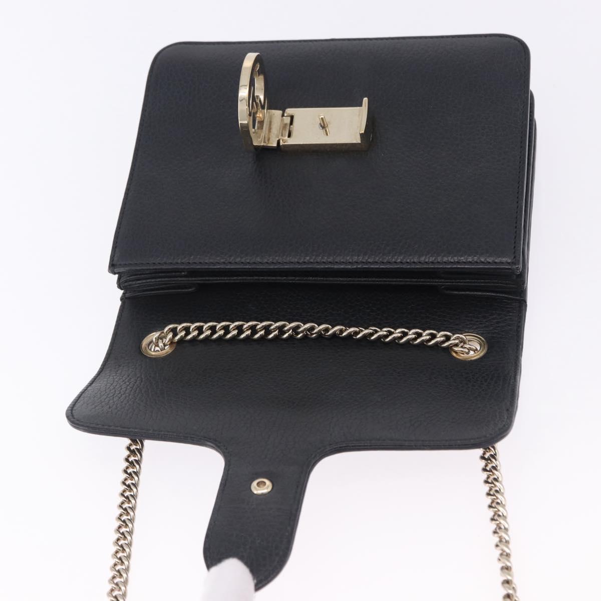 GUCCI Interlocking Chain Bag Leather Outlet Black Gold 510304 Auth 203114V